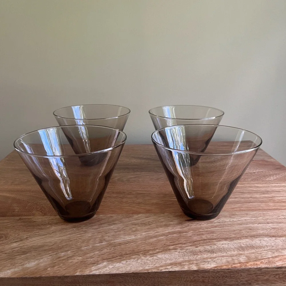 Vintage MCM Glasses Smoky Brown Martini Lowball Set of 4 Retro Hosting Lodge